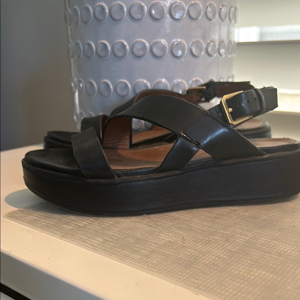 Naturalizer Black Platform Sandals with Ankle Strap